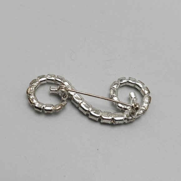 Vintage Clear Rhinestone Swirl Silver Tone Brooch Pin - Picture 3 of 4